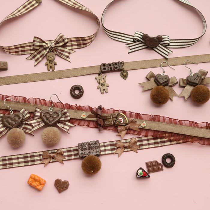 

Chokers Cute Chocolate Bear Striped Plaid Bow Necklace Choker