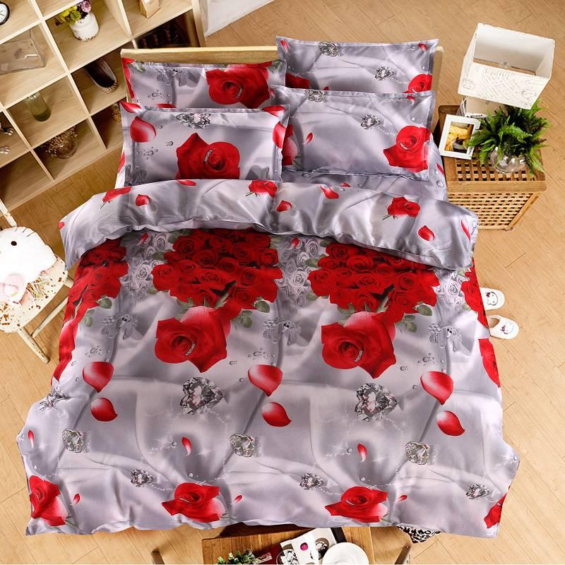 

4 pcs Rose Bedding Set Romantic Duvet Cover Floral Bed Linen Double Bed Sheet Comforter Quilt Bedspread  Size, White
