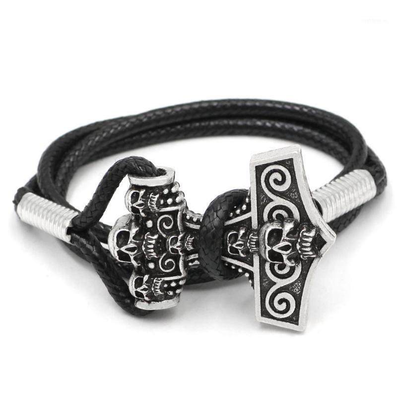 

Youeshone Viking Leather Hammer Skull Mjolnir Bracelet- 23cm1