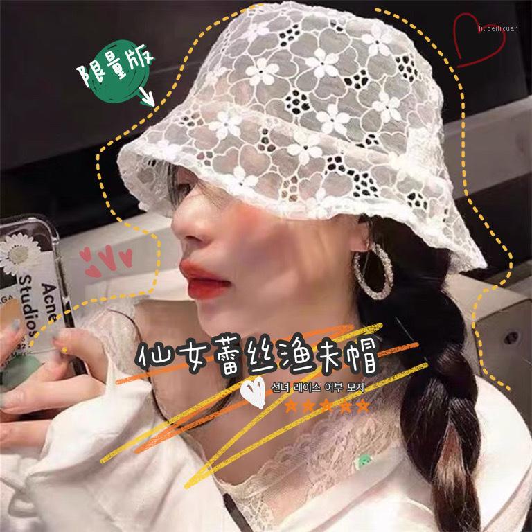 

2020 Summer New Arrival Girls Fashion Lace Floral Hat Baby Girl Hat Kids Princess White Hollowout Bucket1, A big floral