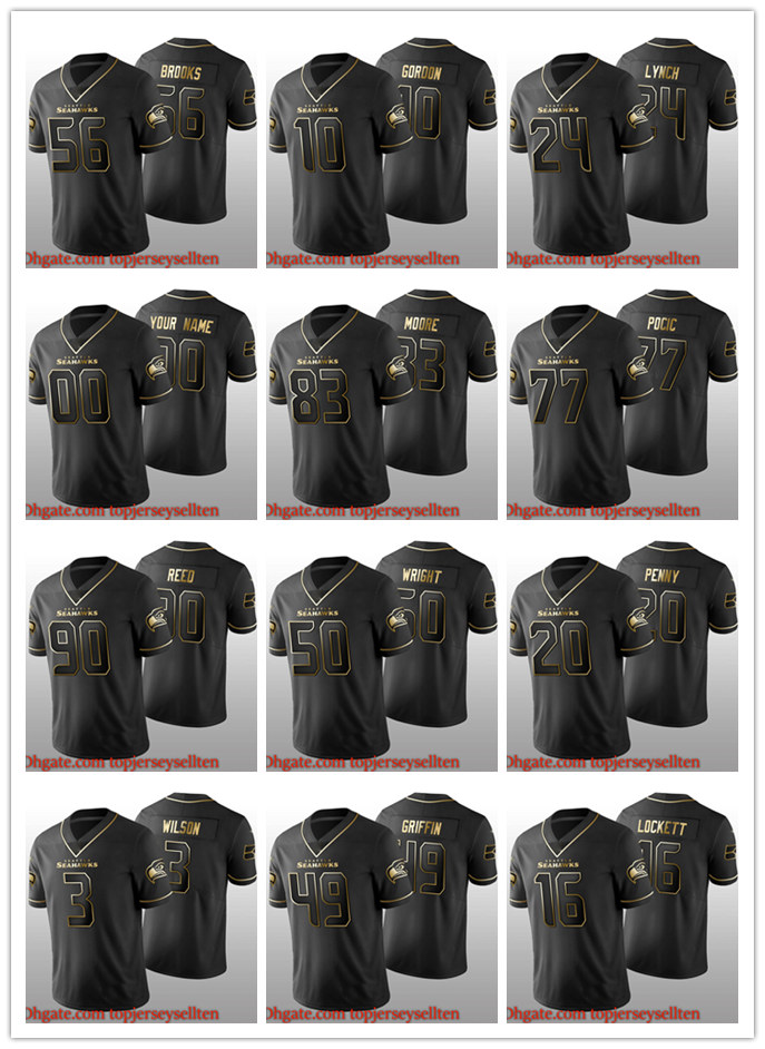 

Seattle''Seahawks''MEN WOMEN YOUTH Russell Wilson Josh Gordon Shaquem Griffin Black Golden Jersey Football