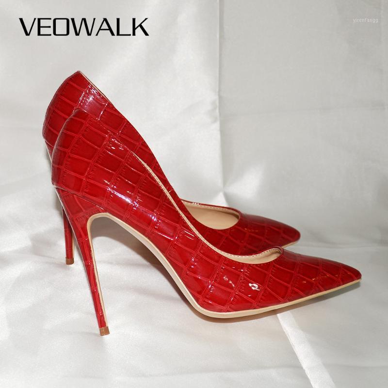 

Veowalk Embossed Crocodile Pattern Women Red Sexy High Heels Pointed Toe Low Cut Ladies Stilettos Pumps Party Club/Wedding Shoes1, Red 8cm heel