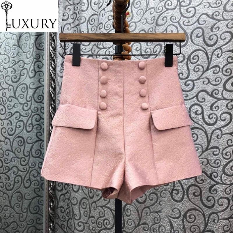 

Autumn Fashion Quality 2021 Women Vintage Button Pocket Flap Deco High Waist Casual Basic Shorts Pink Black Short