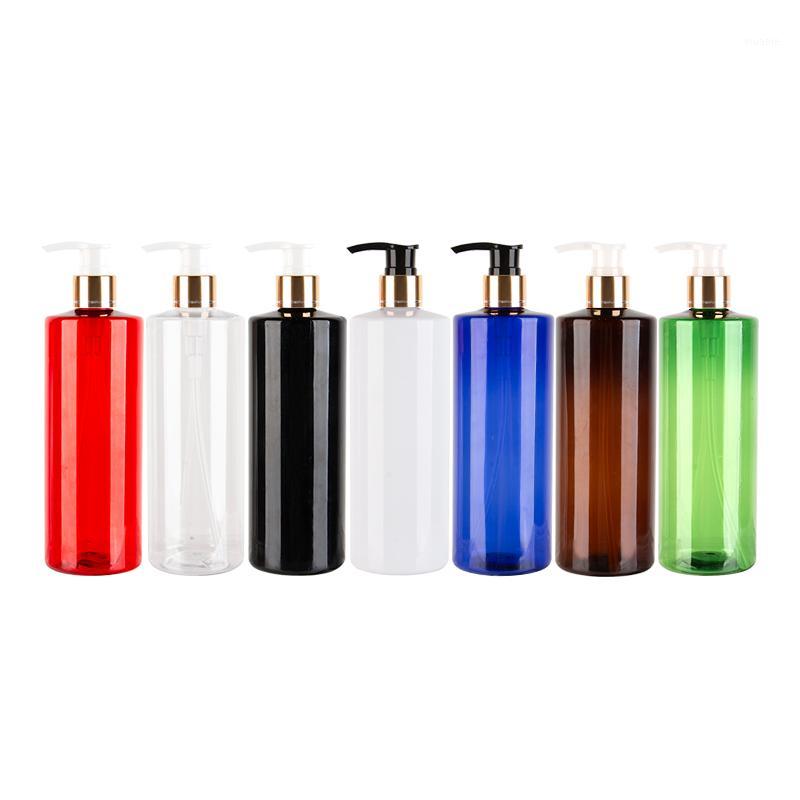 

500ml Empty Colored Cosmetic PET Aluminum Lotion Luxury Bottles Gold Aluminium Cap Lotion Shampoo Bottle Packaging Container1