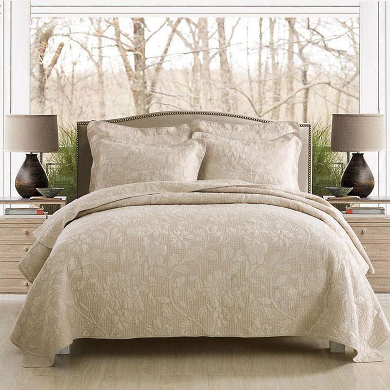 

CHAUSUB Bedspread Quilt Set 3pcs Coverlets Cotton Embroidered Quilts Bed Cover Sheets  Queen Size Blanket AB Side Available1, White