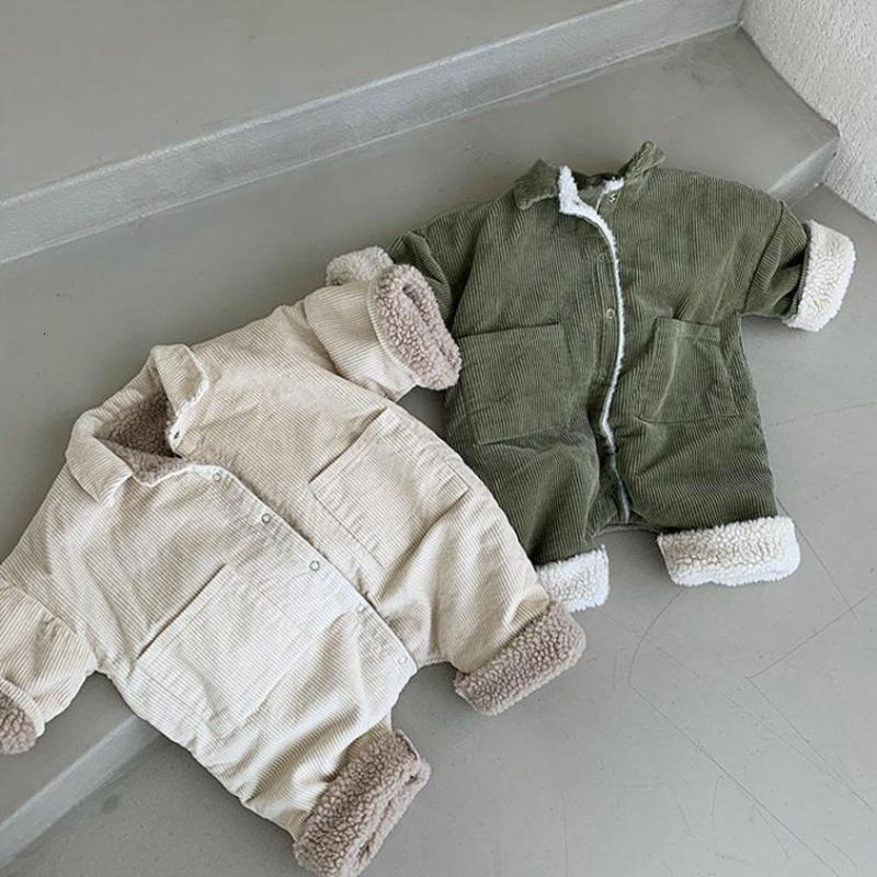 

2021 New Boys Jumpsuits Corduroy Infant Girls Winter Outfits Thicken Lining Baby Rompers Fu5k, Apricot