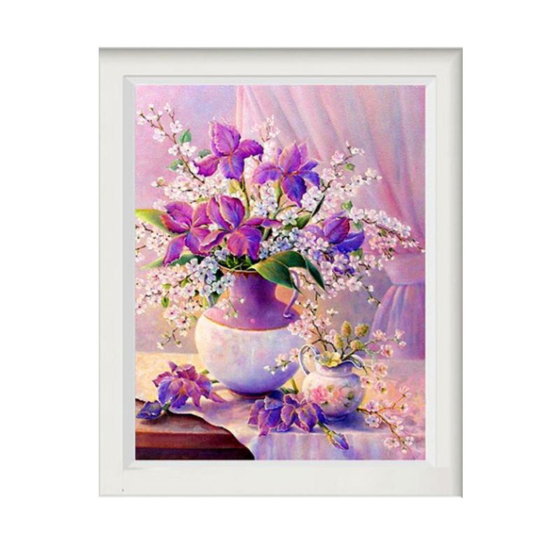 

For beginner partial embroidery diamond painting round drill purple floral diamant painting 5d diy for children diamond mosaic