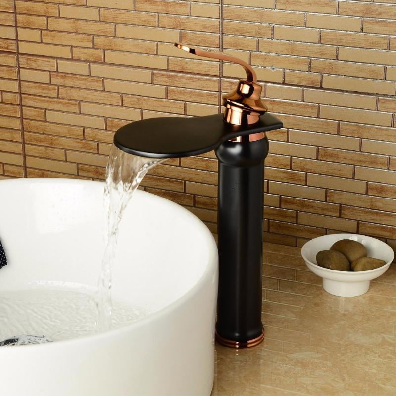 

Basin waterfall Faucets Brass Black And Gold Fnish Jade Body with Marble Basin Faucet Single Handle Sink Mixers Taps