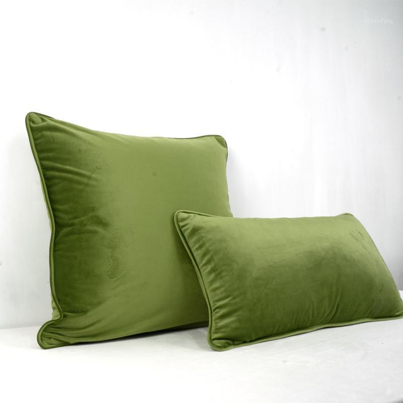

Cushion/Decorative Pillow Grass Green Piping Design Velvet Cushion Cover Case Lovely Soft No Balling-up Without Stuffing