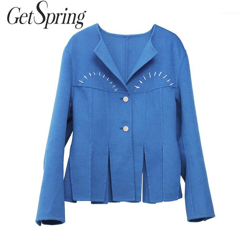 

Getspring Women Woolen Coat Irregular Winter Wool Coat Women Tassel V-Neck Shorts Winter Wool Woolen Woman 2019 New Fashion1, Blue