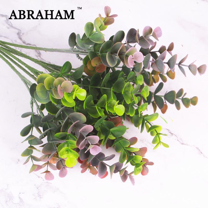 

45cm 3 Fork Plastic Eucalyptus Leaves Artificial Plants Green Fake Tree Branch Autumn Decor Leafs For Home Party Wedding Decor1, Frost red 3fork