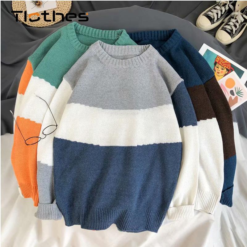 

Christmas Jumper Men Sweaters Color Block Patchwork Knitwear Mens Sweater Loose Pullover Korean Fashion Clothing Autumn Winter, Gray