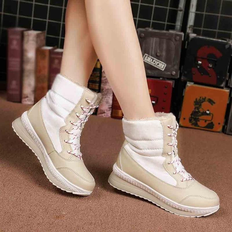 

Snow Winter Boots Women Winter Keep Warm Mid-Calf Platform Boots Woman Warm Fur Comfortable lady shoes, Beige