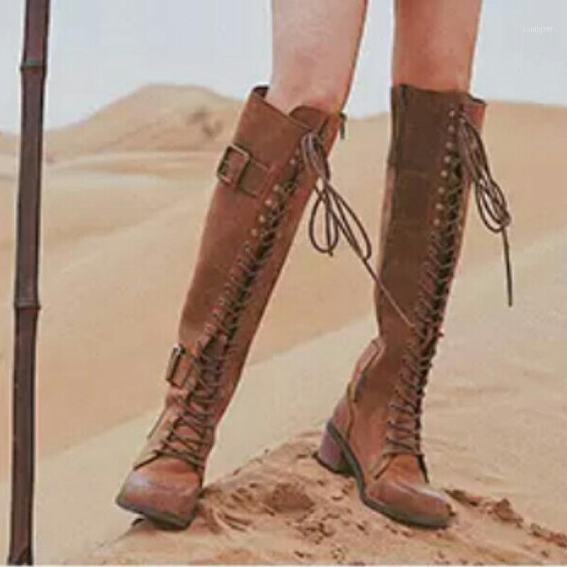 

SunNY Everest Knight boots women shoes knee-high leather boots lace-up long Retro casual fashion1, Brown