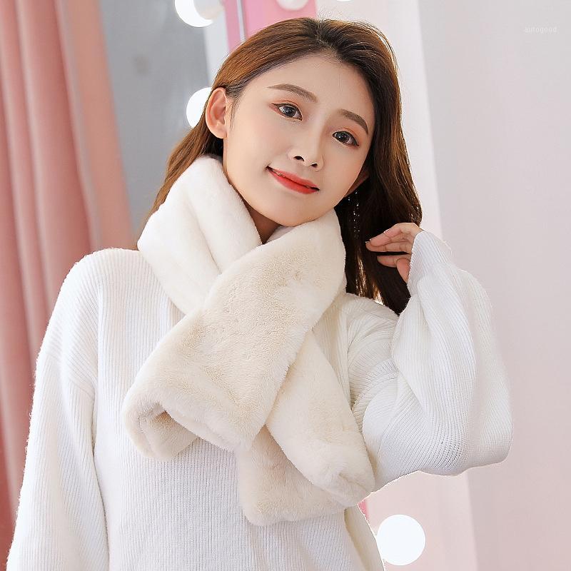 

Korean Fashion Winter Thicken Plush Foulard Handkerchief Women Faux Fur Scarf Solid Color Soft Neck Collar Shawls1