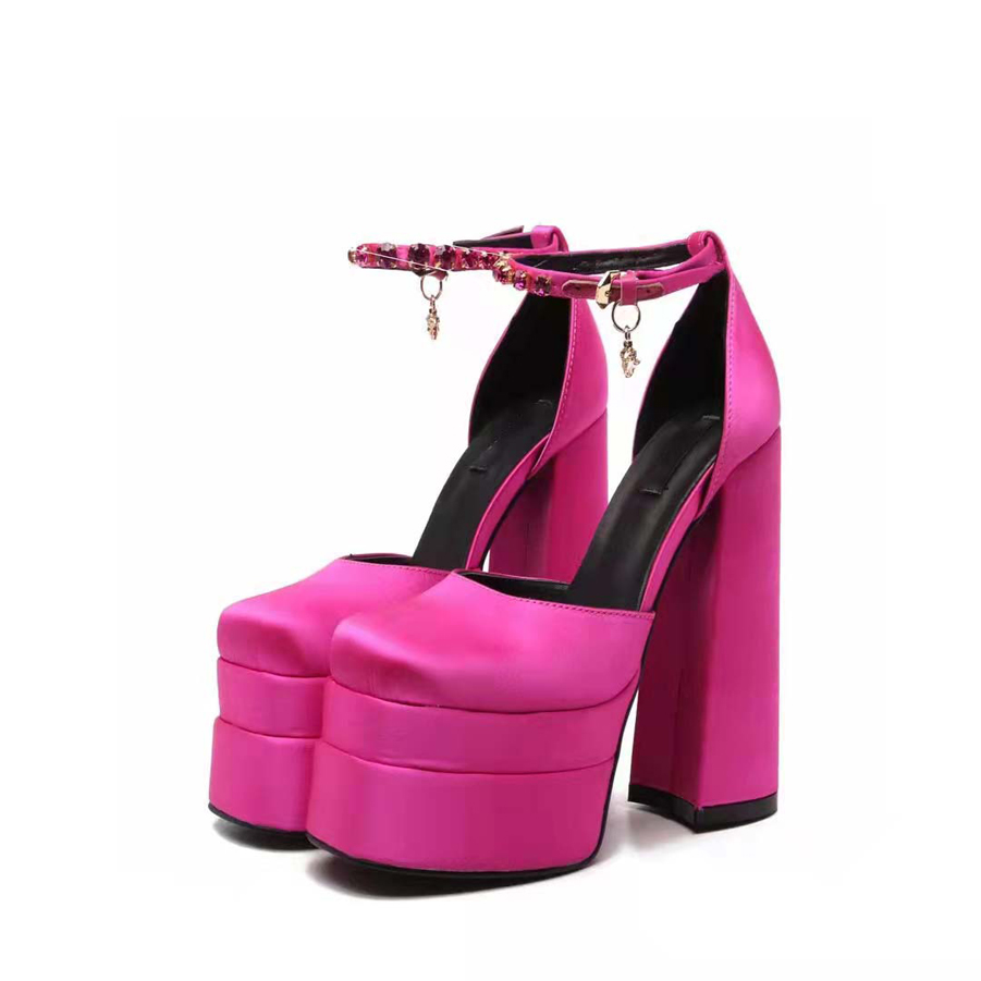 Femmes Mesdames Sandales en cuir Super 15cm Chaussures à talons hauts Plateforme Pimps Soie Satin Satin Diamant Polyuréthane Fond Sexy Dance Part