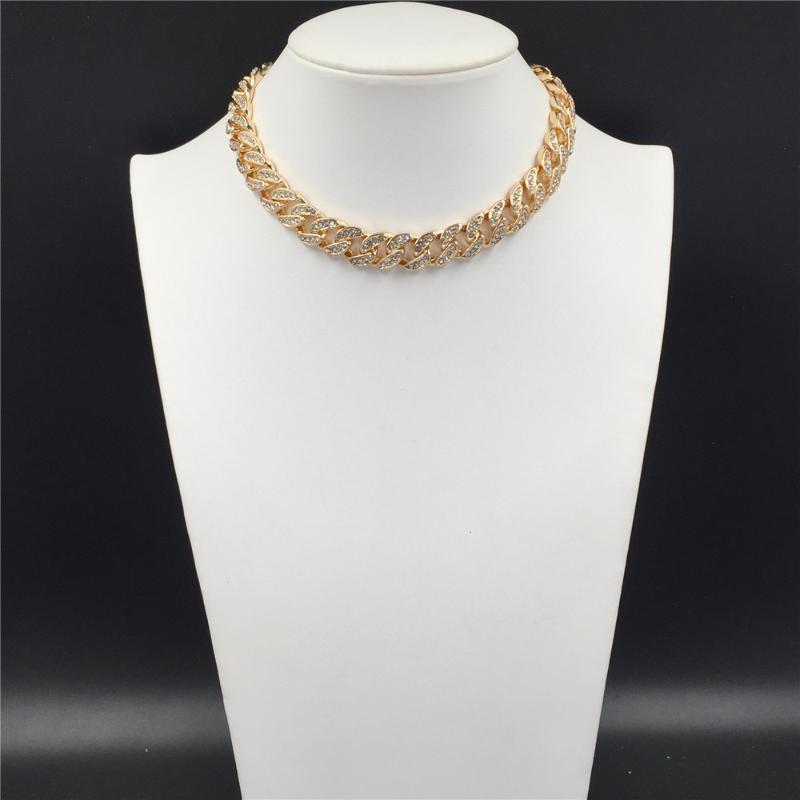 

Luxury Gorgeous Shiny Gold Color Plating Clear Stone All around Choker Statement Necklace For Women Girl Lady Party Decoration