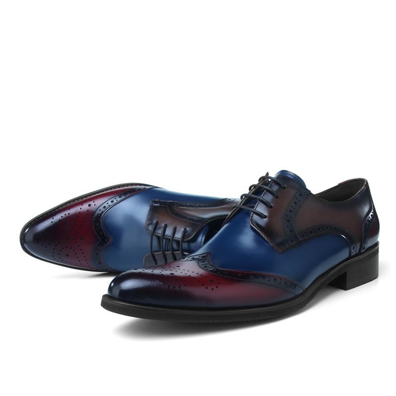

Fashion Pointed Brogues Prom Shoes Mens Dress Shoes Genuine Leather Oxfords Business Male Formal Party Wedding Footwear, Black