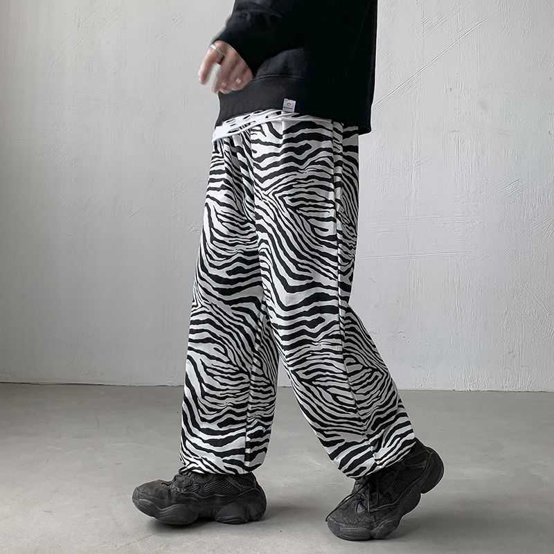 

2021 Men's Trousers Autumn/winter Thin New Pure Legged Broad Leopard Pants Fashion Young Clothing PMEL, Black