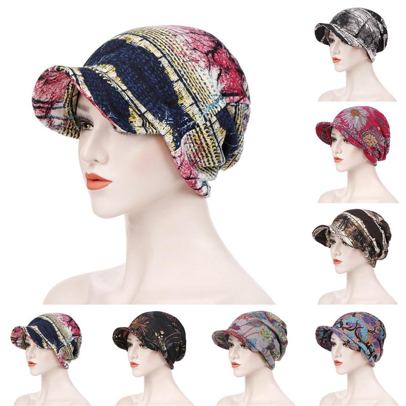 

New Fashion Wide Brim Sun Hat Cotton Hat Hijab Turban Head Wrap Hair Loss Chemo Cap Headscarf Wraps Cover Visor Cap For Women, Black