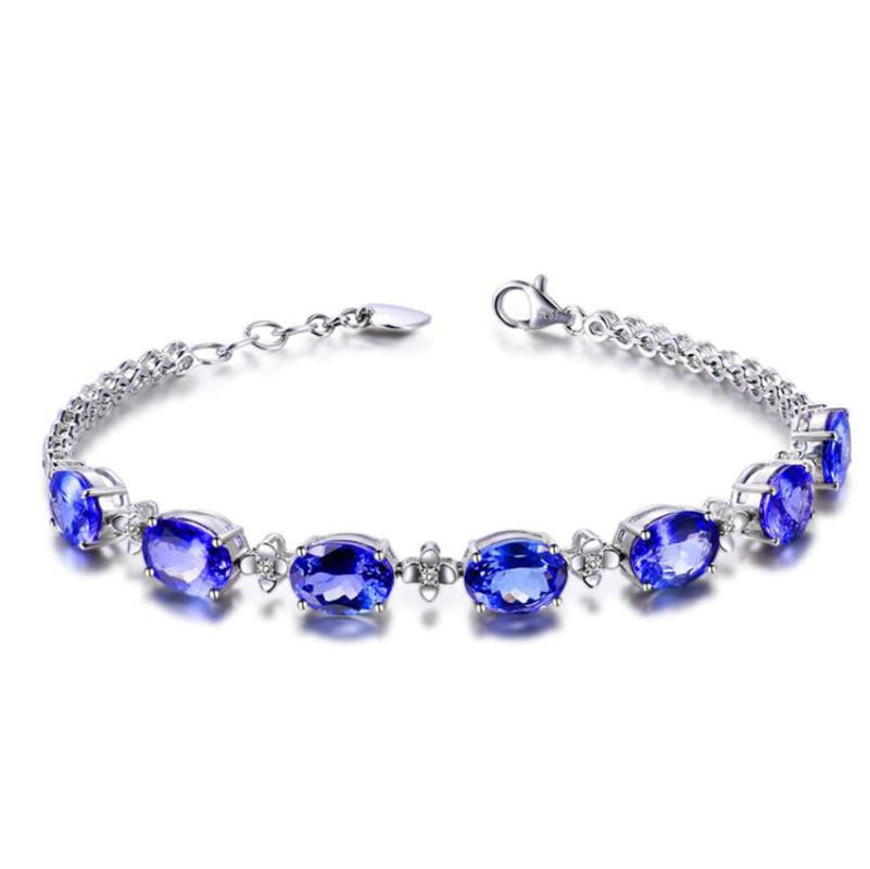 

Women Fashion Luxury Silver Color Blue Oval Crystal Chain Bracelet For Girl Female Wedding Party Bracelet Gift Jewelry BH093