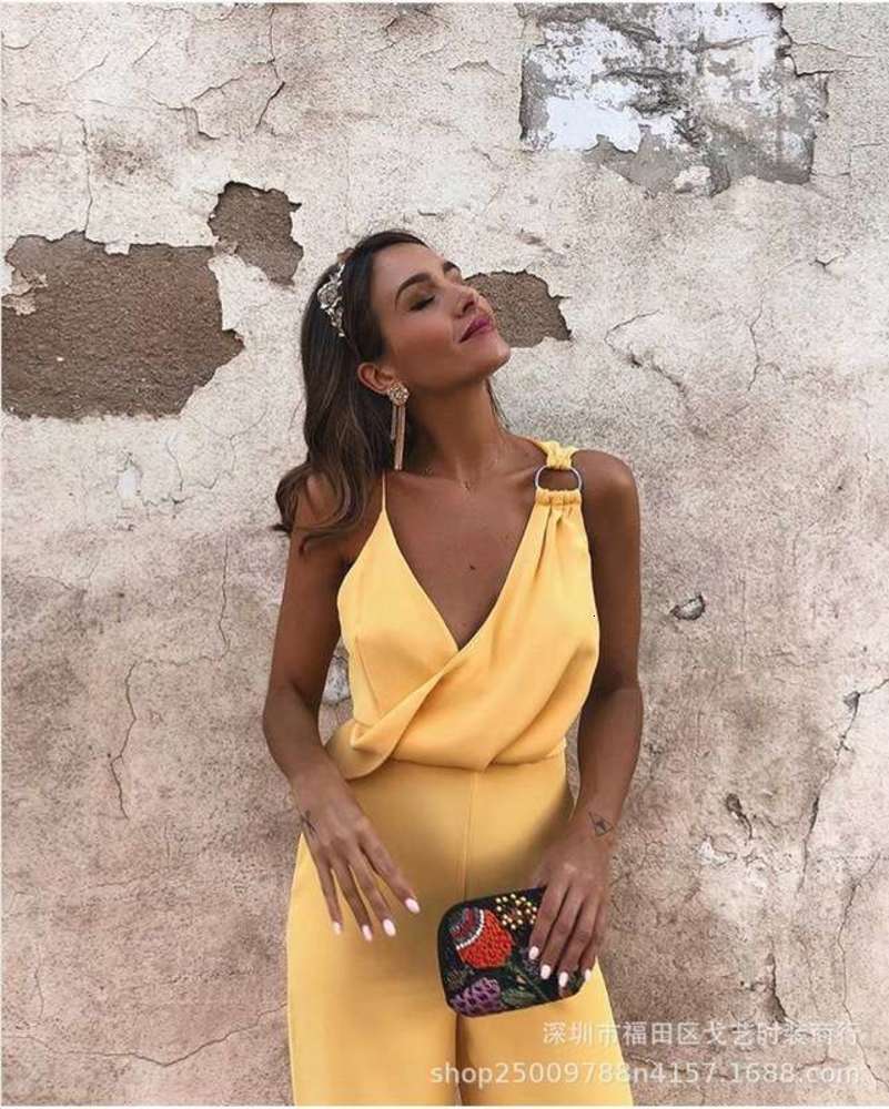 

color 8090 personalized asymmetric fashion fashionable Jumpsuit, Yellow