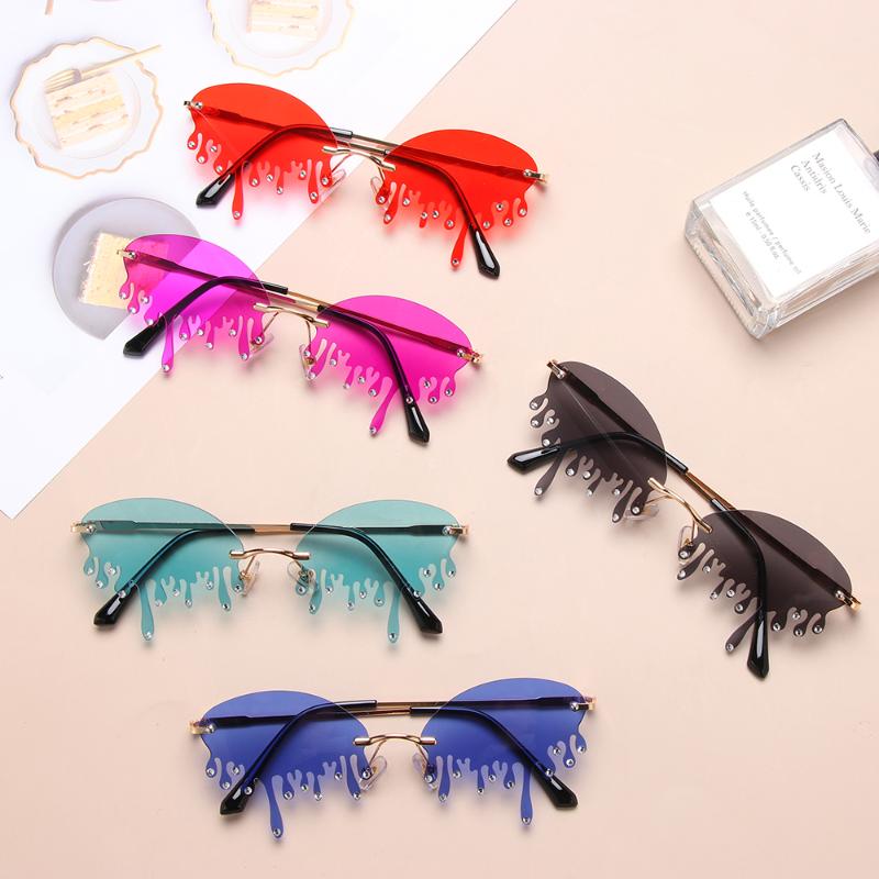

Sunglasses 2021 Fashion Rimless Women Vintage Unique Tears Shape Steampunk Female Gafas Shades UV400