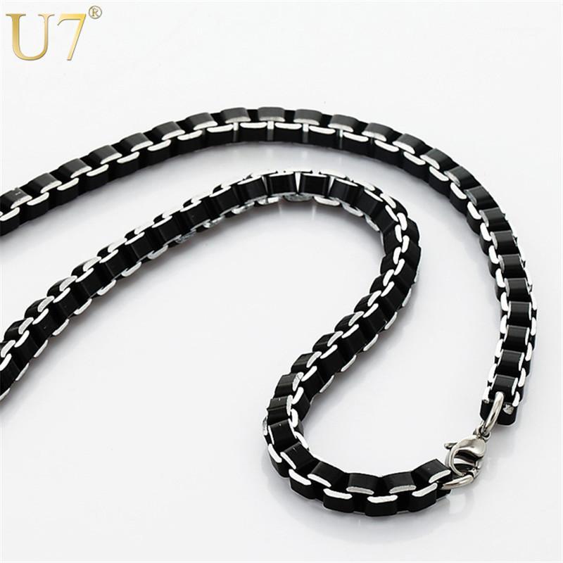 

Chains Wholesale- U7 Necklace Men Jewelry Trendy Cool Black Collar Alloy Wholesale 3MM/6MM Box Link Chain Necklaces Gift N3061