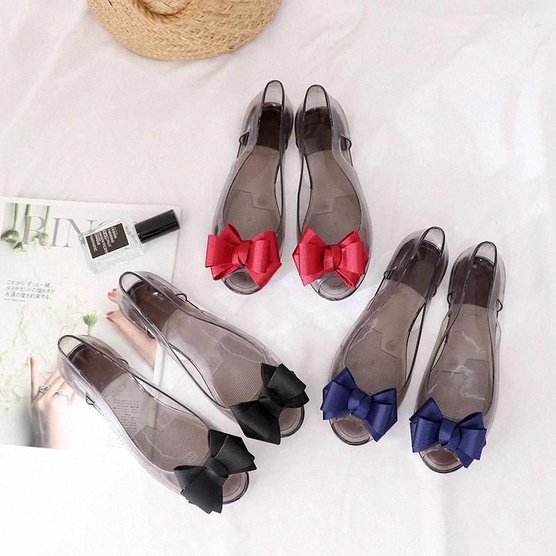 

2020 new summer new fashion three-dimensional bow fish mouth flat heel jelly women sandals vacation beach shoes women #gO9X