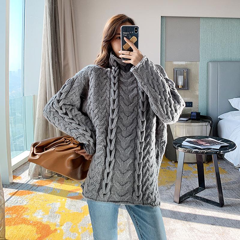 

Handmade three-dimensional twist pattern women' autumn and winter new sweater women' autumn and winter wear loose, Gray