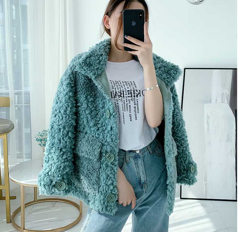 

Autumn and winter new thick cotton clothing women loose Korean lambs wool coat female winter students plush cotton coat, Green