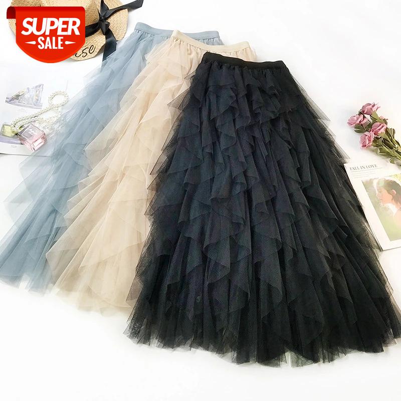 

Fashion Tutu Tulle Skirt Women Long Maxi Skirt 2019 Spring Summer Korean Black Pink High Waist Pleated Female #nb32, White;black