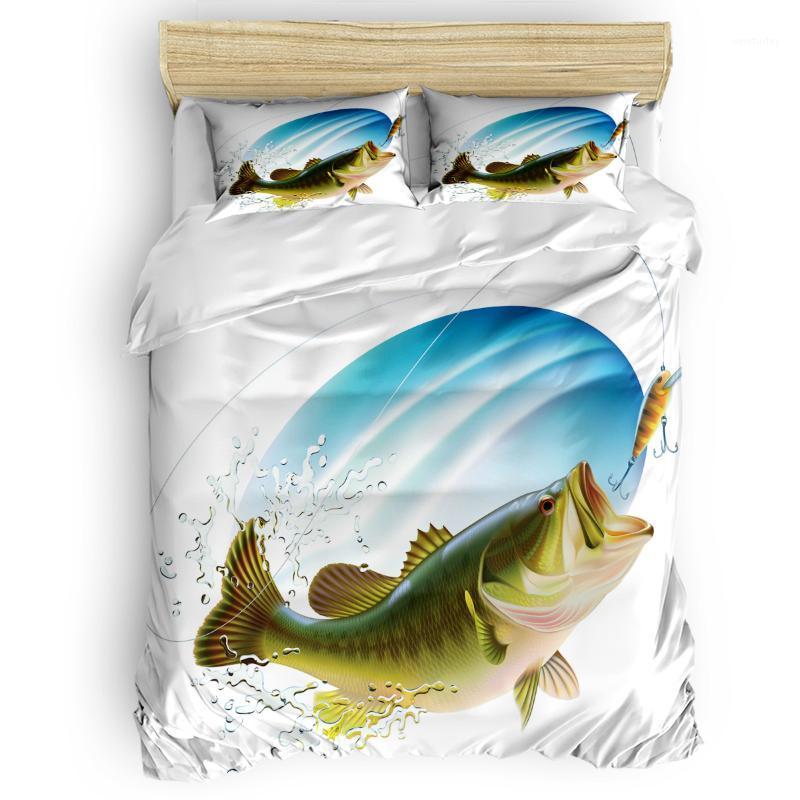 

Big Bass Fish Fishing 4 Pcs Bedding Sets Forefather's Day Veterans Day Memorial Living Room Luxury Flower Daybed Cotton1, As pic