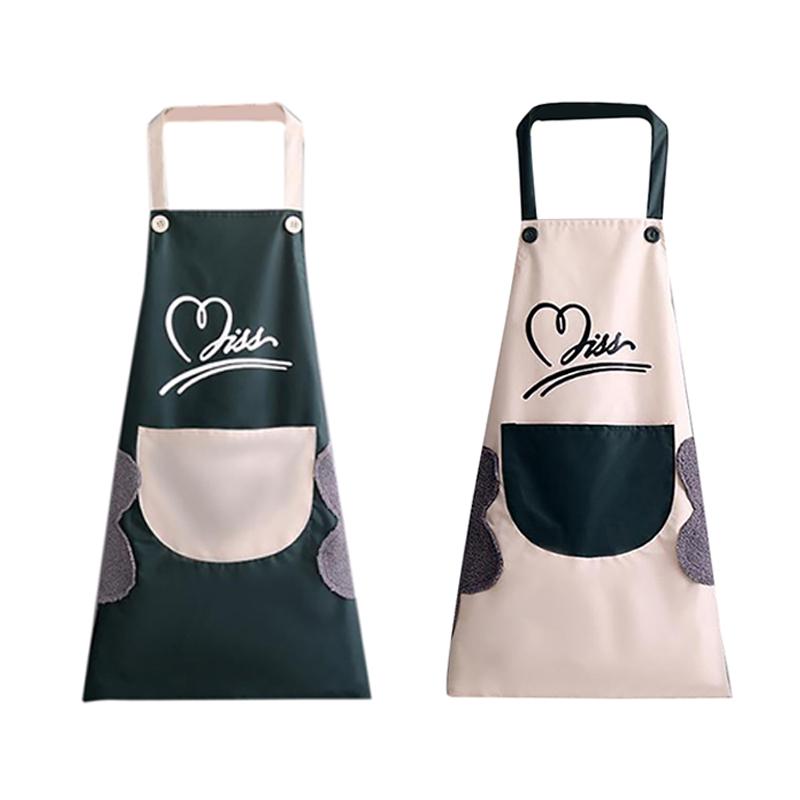 

Household Waterproof Hand-Wiping Kitchen Apron Heart Love Waterproof Polyester Apron Adult Bibs Home Aprons