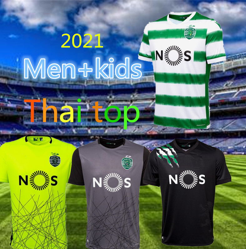 

men kids Thai quality Sporting Soccer jersey 20 21 Lisbon Football Shirts 2020 2021 Ronaldo FERNANDES NANI Football jersey Maillot, Black;yellow
