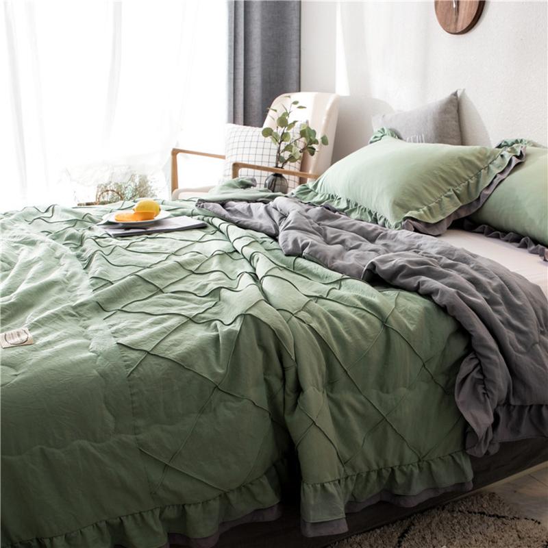 

Breathable Thin Washed Cotton Summer Soft Solid Colors Lace Air Condition Bedspread For All Season Sleeping Warm Durable Blanket