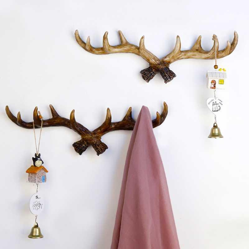 

American Retro Antler Decorative Wall Hanging Coat Hat Rack Hallway Door Wall Clothes Hanger Decor Resin Key Scarf Hook1