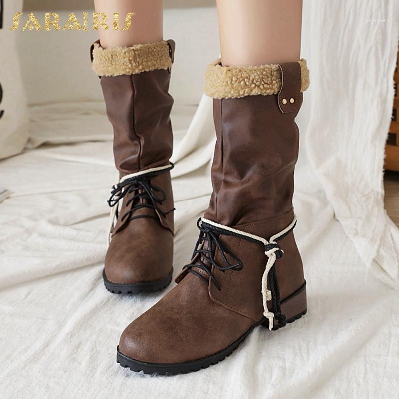 

Sarairis 2020 Hot Sale British Style Retro Boots Women Shoes Thick Heels cross-tied Spring Autumn Mid Calf Boots Ladies1, Black