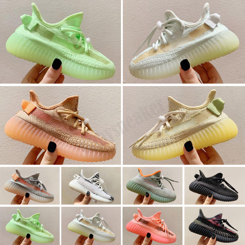 

Kanye West 3M Reflective Infant Yecheil Kids Running Shoes Static Glow Green Clay Trainers Big Small Boy Girl Children Toddler Sneaker Black, Photo color