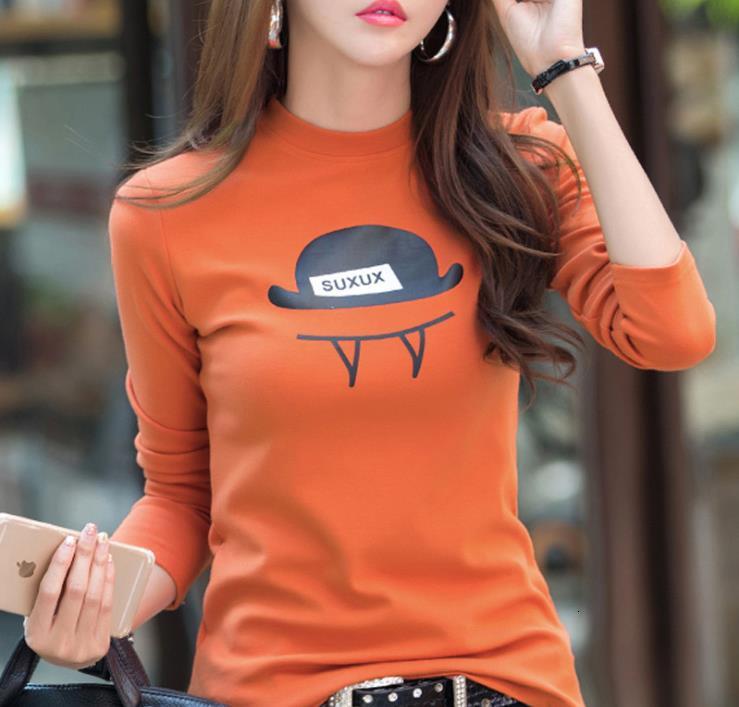

Autumn Winter Better Cotton Slim Women Round Long Neck-sleeved T-shirt Lots Colour Options F68x, Orange