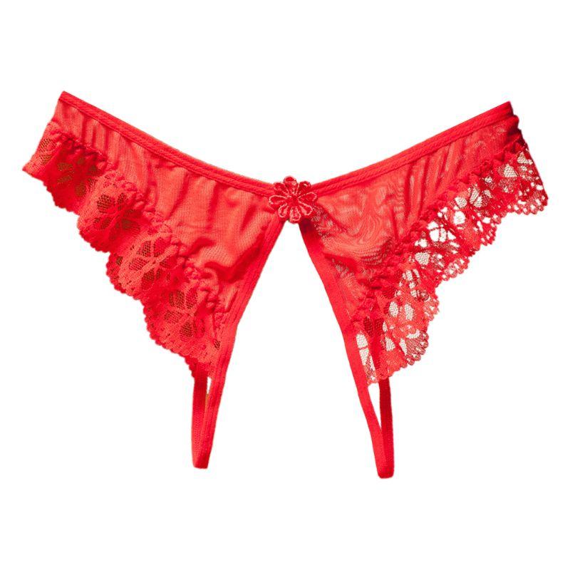 

Women Sheer Mesh Thong Lingerie Low Rise Crotchless G-String Floral Lace Panties Q6PB, Blue