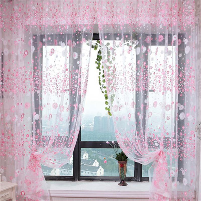 

3 Colors Sheer Room Floral Pattern Voile Sheer Panel Drapes Curtain Voile Window Curtain1, Pink