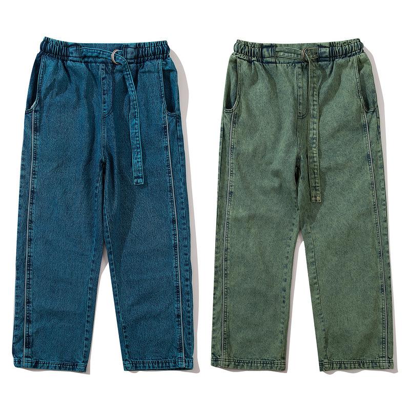 

Elastic Waist kpop clothes High Street denim jeans for men men clothing, Blue