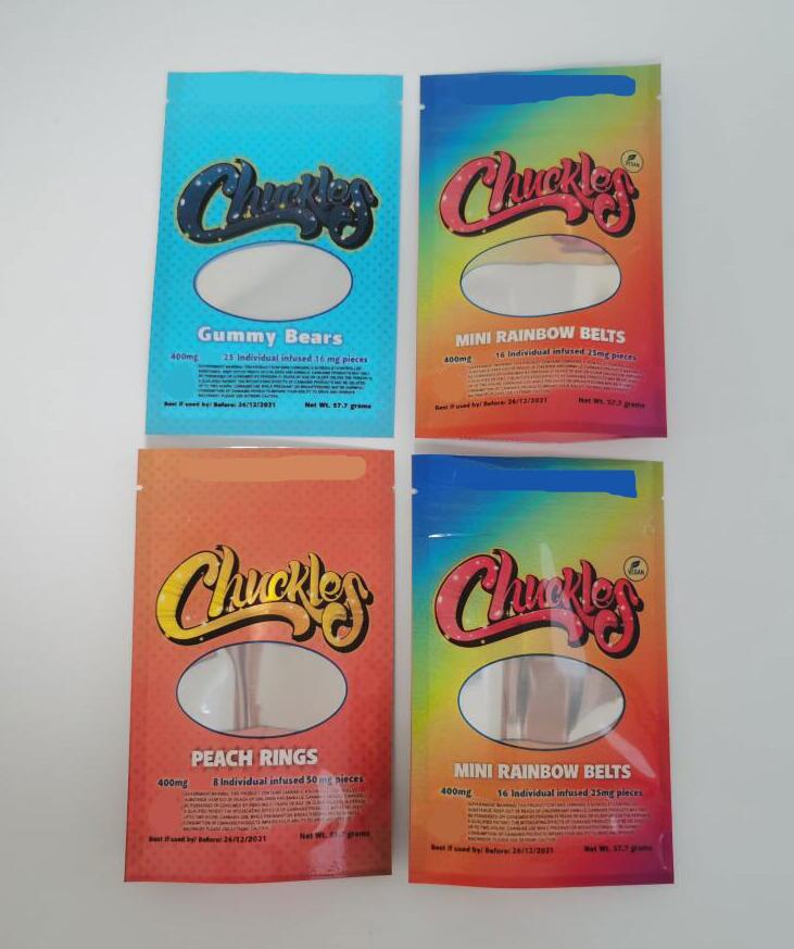 

Chuckles edibles mylar packaging bags smell proof peach rings worms mini rainbow belts bear stand up package with window DANK GUMMIES