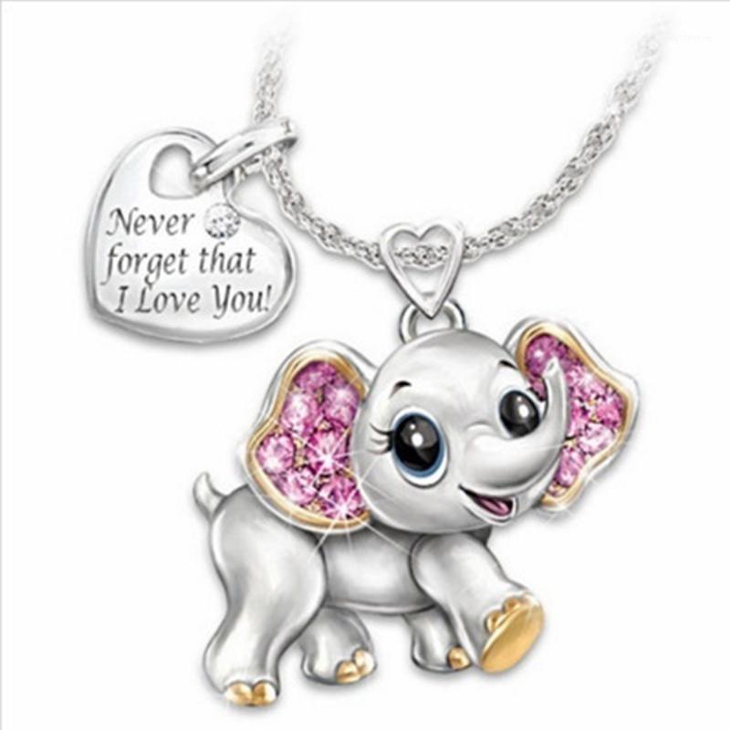 

AITIEI "Never Forget I Love You" Silver Color Cute Elephant Crystal Zircon Engagement Necklace Lover's Gift Anniversary Jewelry1