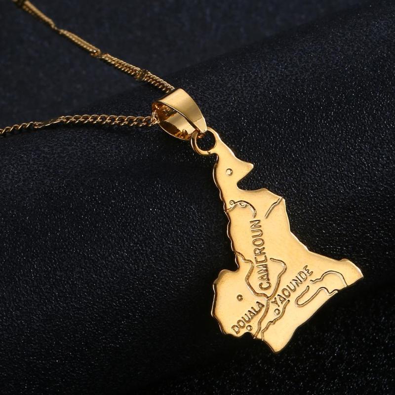 

Trendy Cameroon Map Flag Pendant Necklace Gold Color Women Men Cameroun Jewelry