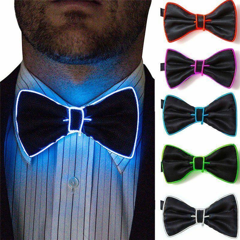 

New Hot Men LED Wire Necktie Bowtie Flashing Light Up El Wire Bow Tie Necktie LED Mens Lights Bowtie Wedding Glow Party Supplies