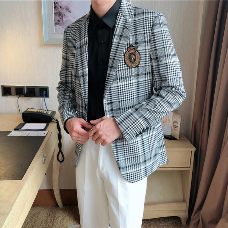 

Plaid Casual Suit Jacket Wedding Business Blazer 2020 Men Blazers British Style Masculine Slim Fit Streetwear Social Dress Coat, Picture