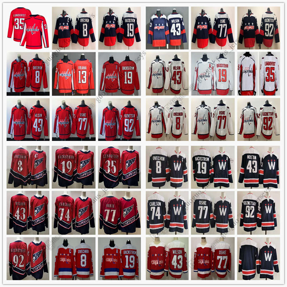 

2021 Reverse Retro Ice Hockey Jersey Stitched 8 Alex Ovechkin 13 Jakub Vrana 19 Nicklas Backstrom 35 Henrik Lundqvist 43 Tom Wilson 74 John Carlson 77 T.J. Oshie, Other jerseys. tell me on order