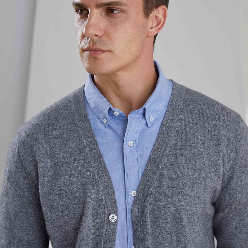 

2021 New Top Grade Man Cardigans 100% Pure Goat Cashmere Knitted Jackets Winter Autumn Vneck Long Sleeve Jumpers 8colors Sweater Xtex, Dark blue